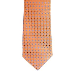 New Covington Men’s 100% Silk Tie Orange Blue Geometric Square Pattern Classic